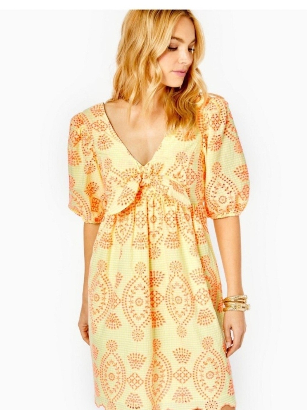 LILLY PULITZER Sunshine Dress Puff Sleeve P2P 19 TO 21 smocked Back 1473 Size 12